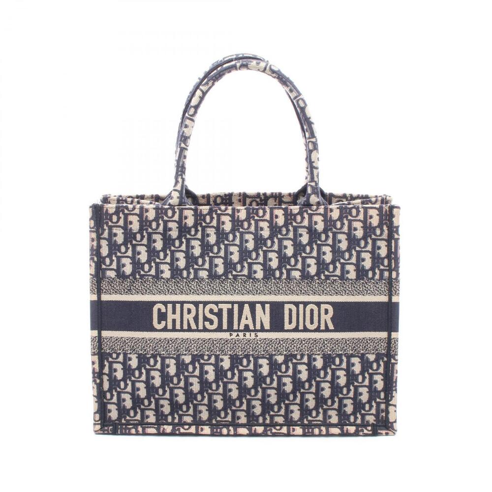 Christian Dior BOOK TOTE Oblique Bag Canvas Navy Blue Beige Cream